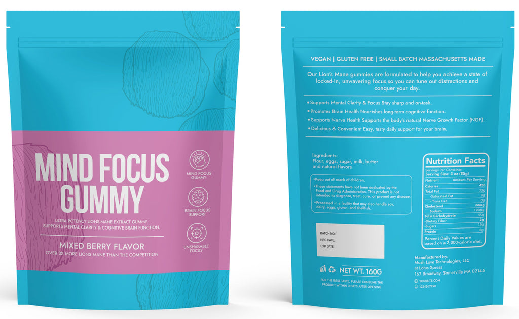 Mango Sugar-Free - Mind Focus Gummy - High PotencY Lion's Mane Extract for the Brain